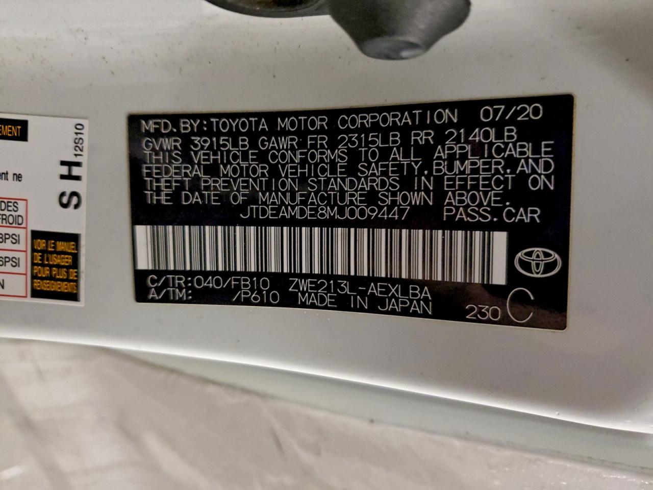 2021 TOYOTA COROLLA