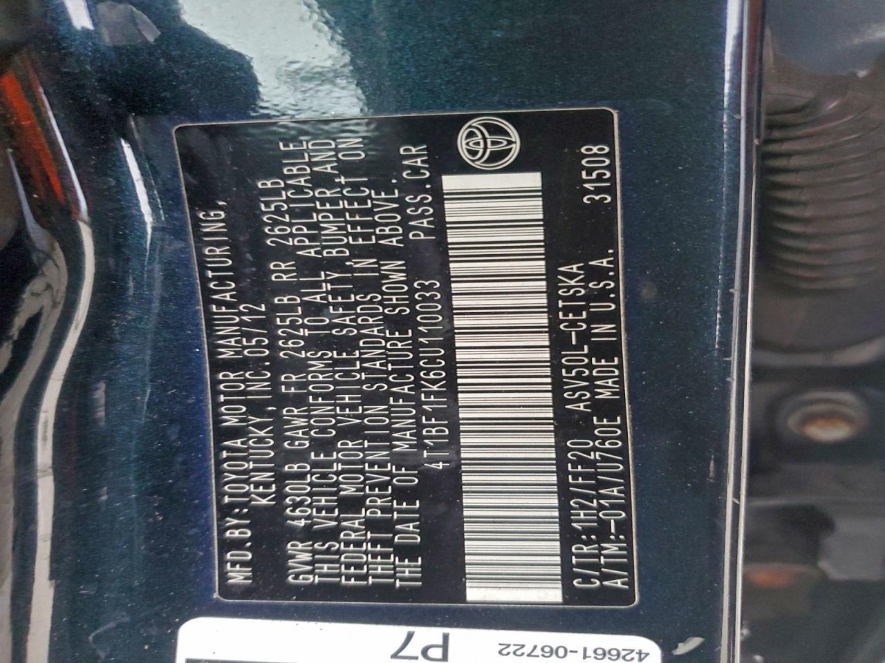 2012 TOYOTA CAMRY
