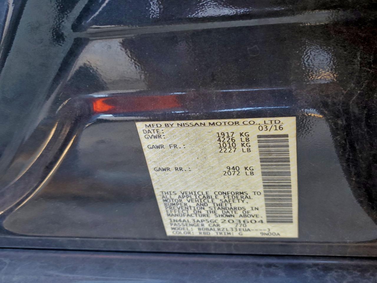 2016 NISSAN ALTIMA