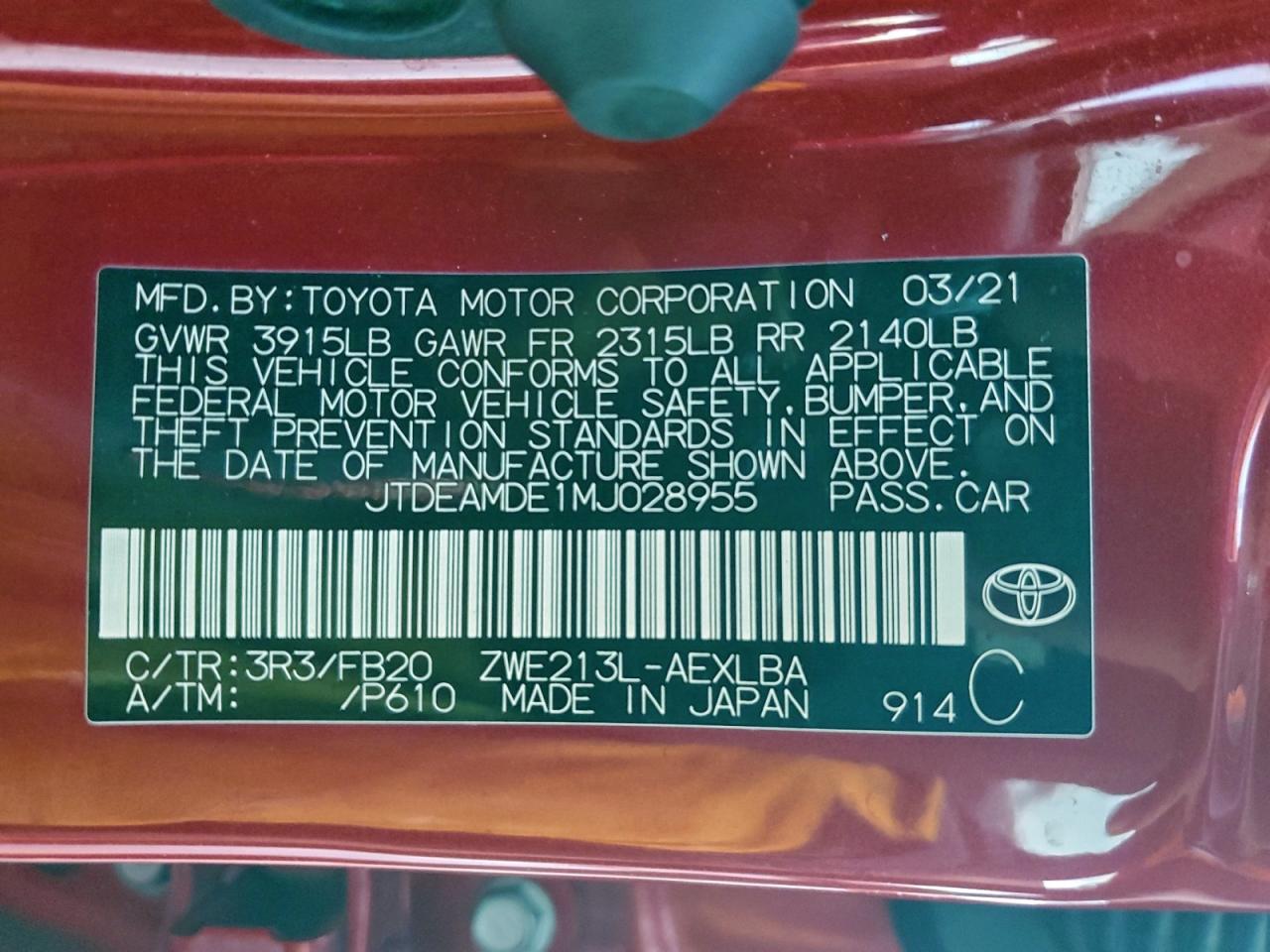 2021 TOYOTA COROLLA