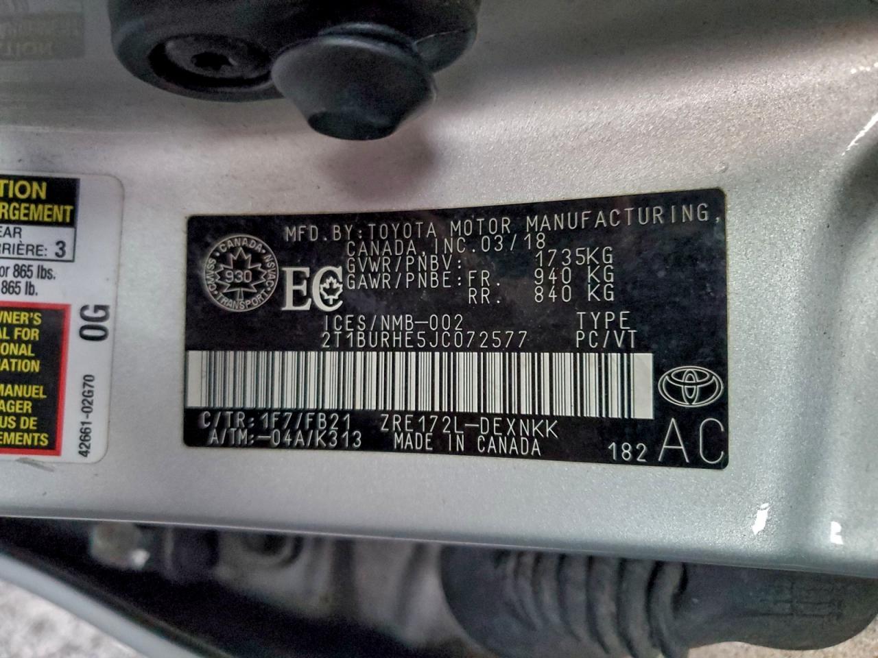 2018 TOYOTA COROLLA