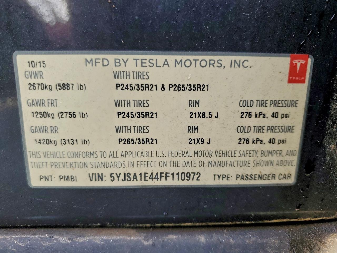 2015 TESLA MODEL S