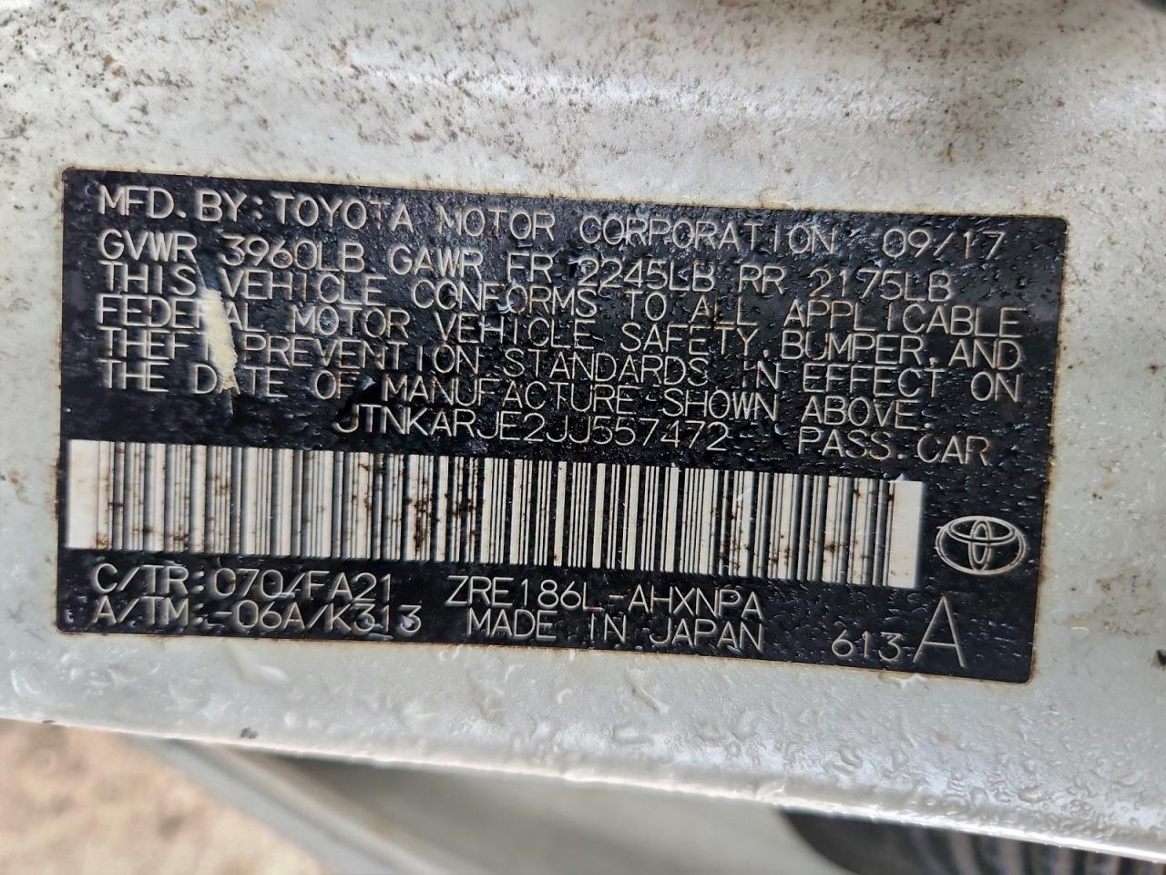 2018 TOYOTA COROLLA