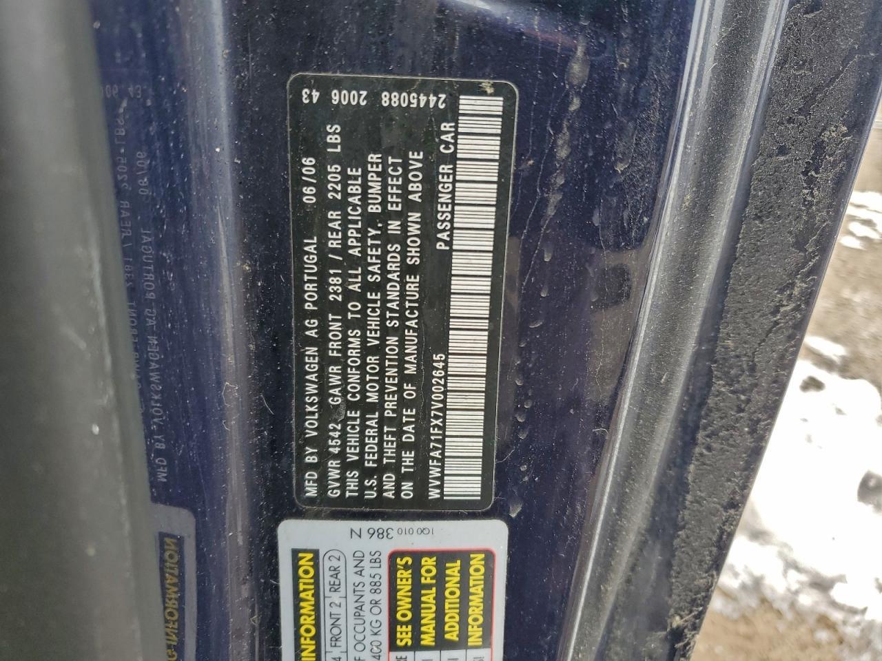 2007 VOLKSWAGEN EOS