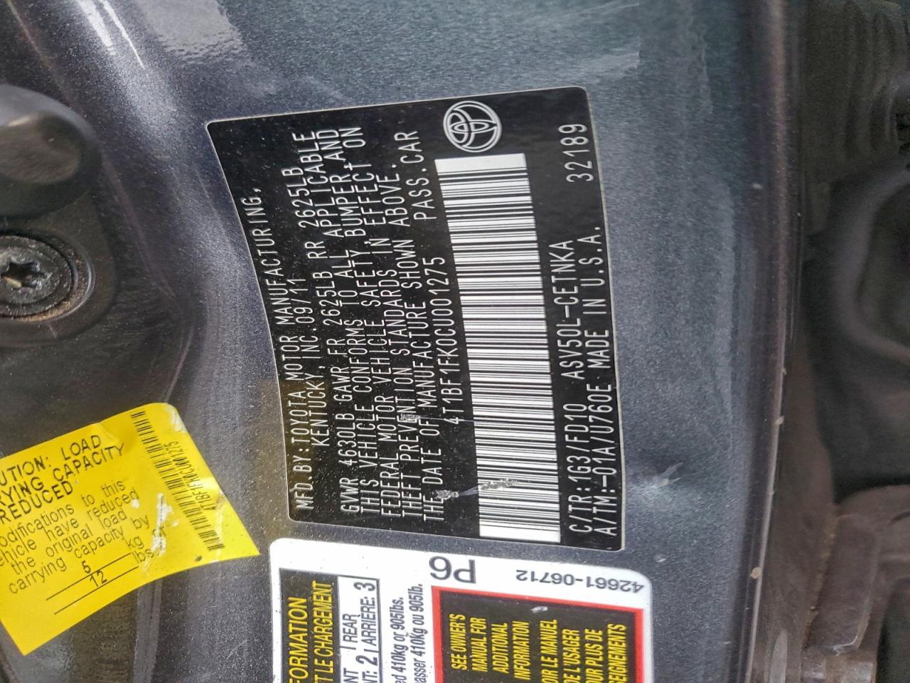 2012 TOYOTA CAMRY