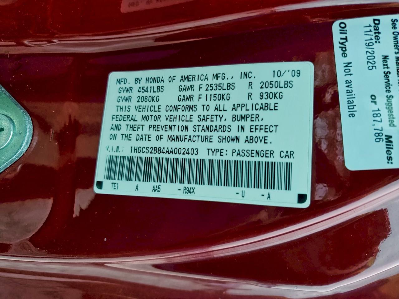 2010 HONDA ACCORD