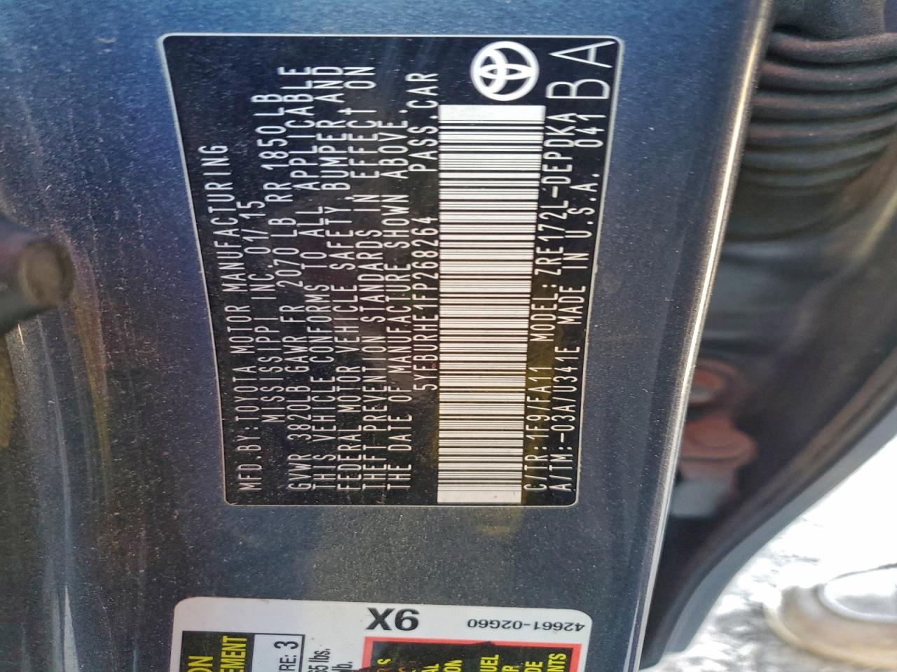 2015 TOYOTA COROLLA