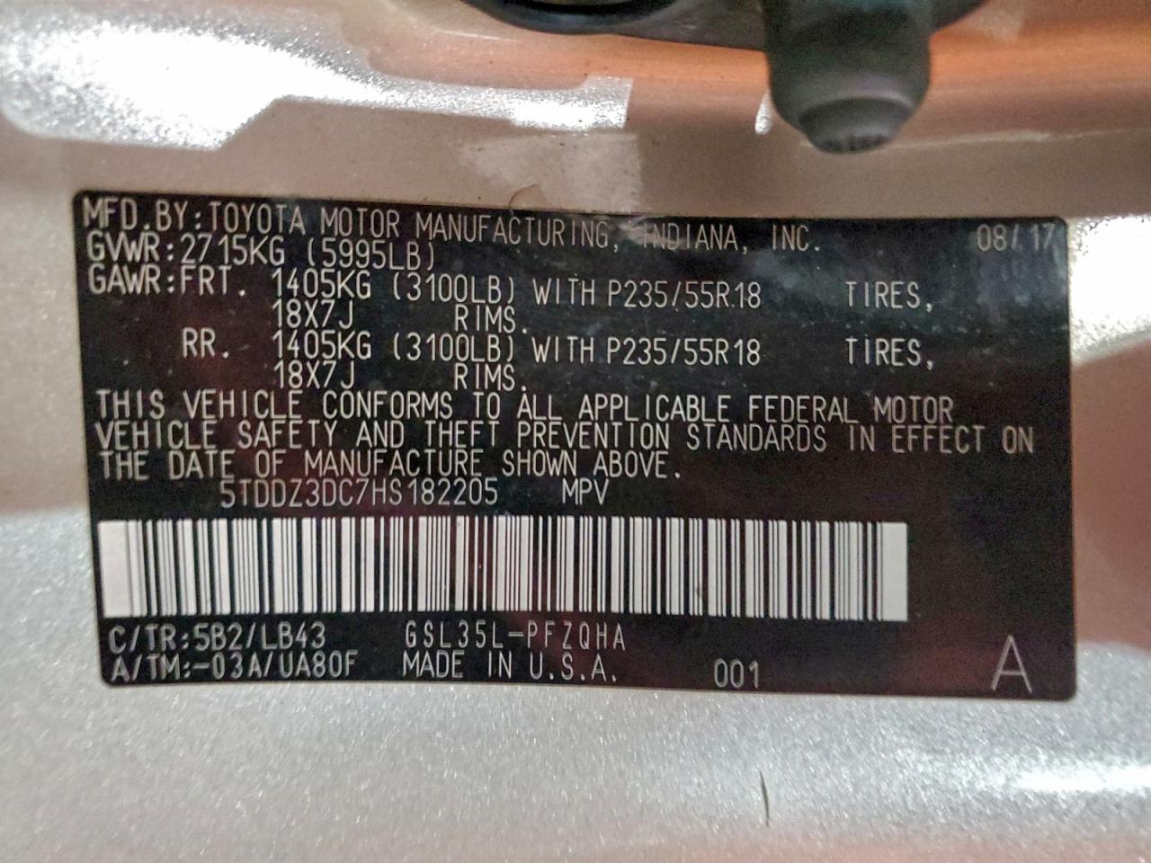 2017 TOYOTA SIENNA
