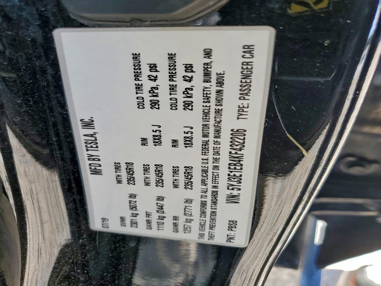 2019 TESLA MODEL 3