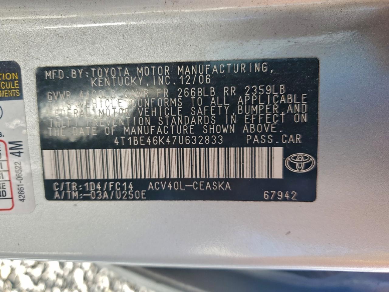 2007 TOYOTA CAMRY