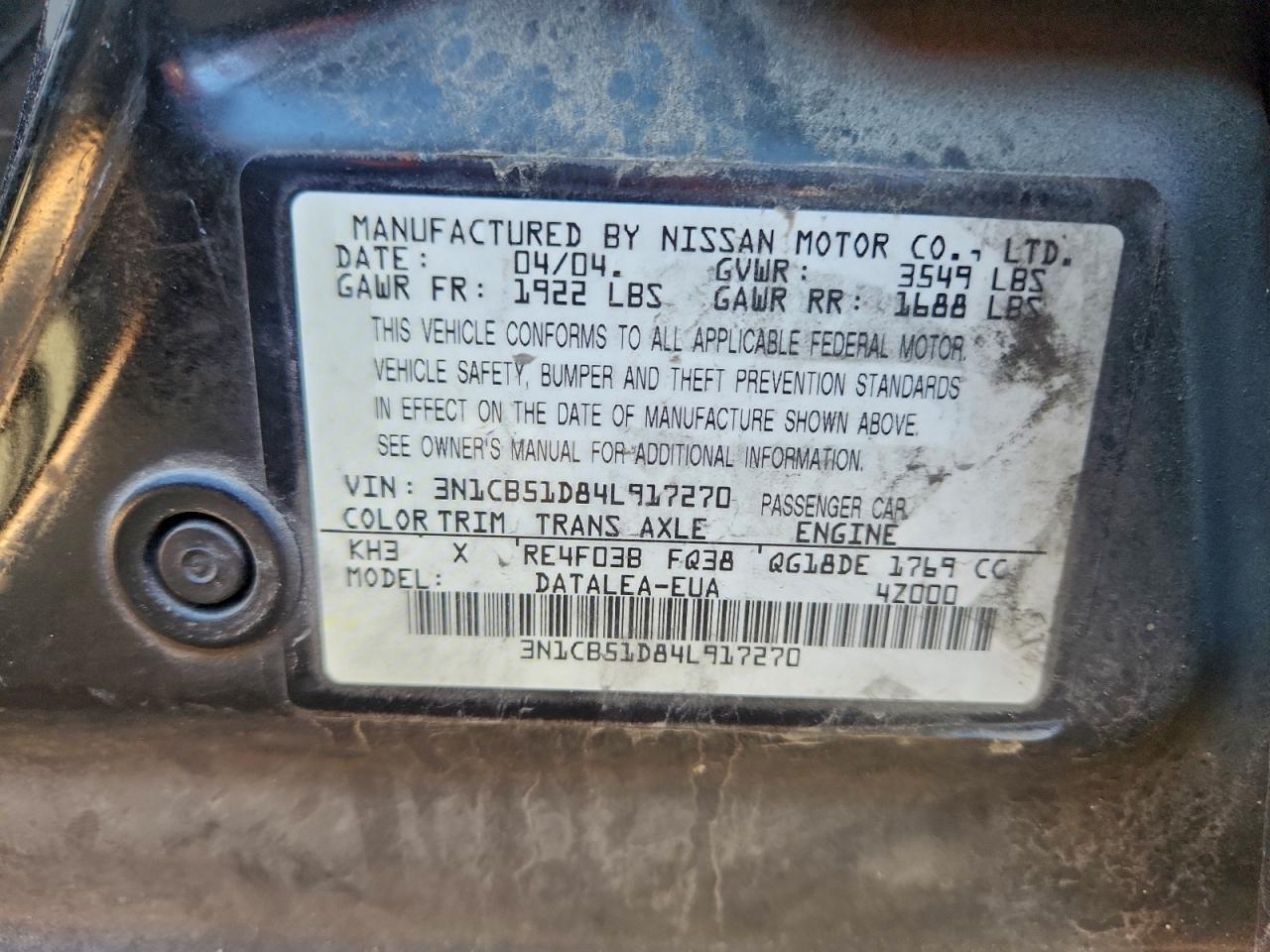 2004 NISSAN SENTRA