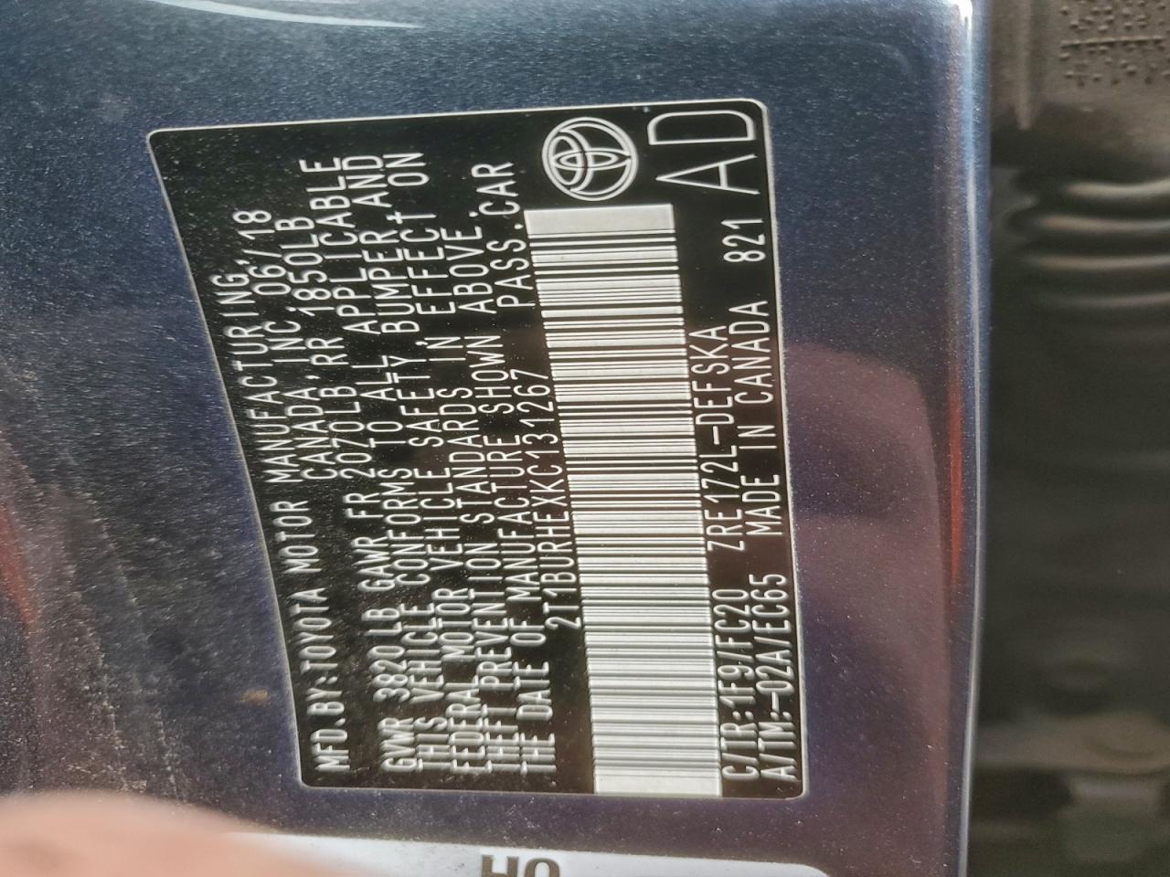 2019 TOYOTA COROLLA