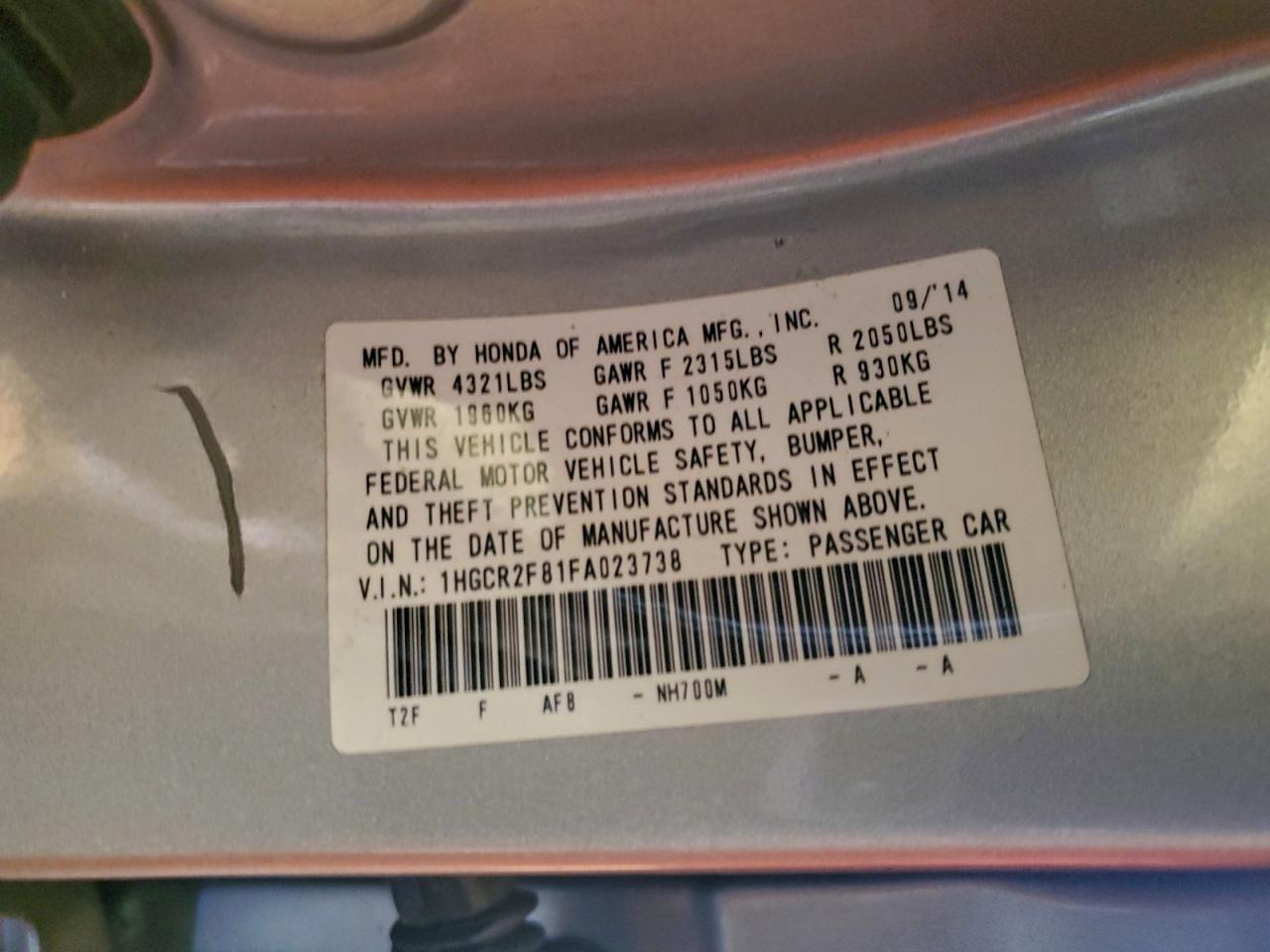 2015 HONDA ACCORD