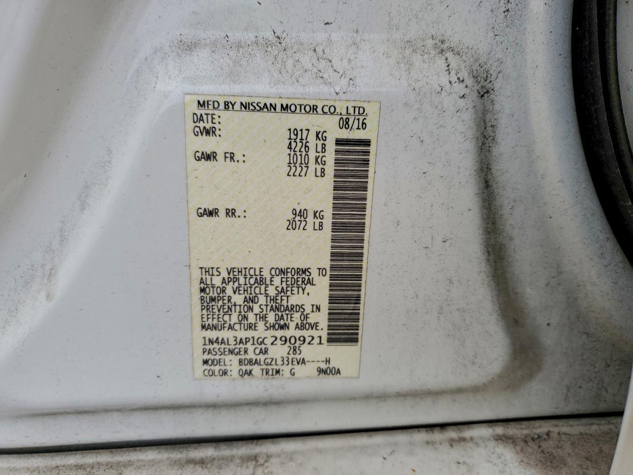 2016 NISSAN ALTIMA