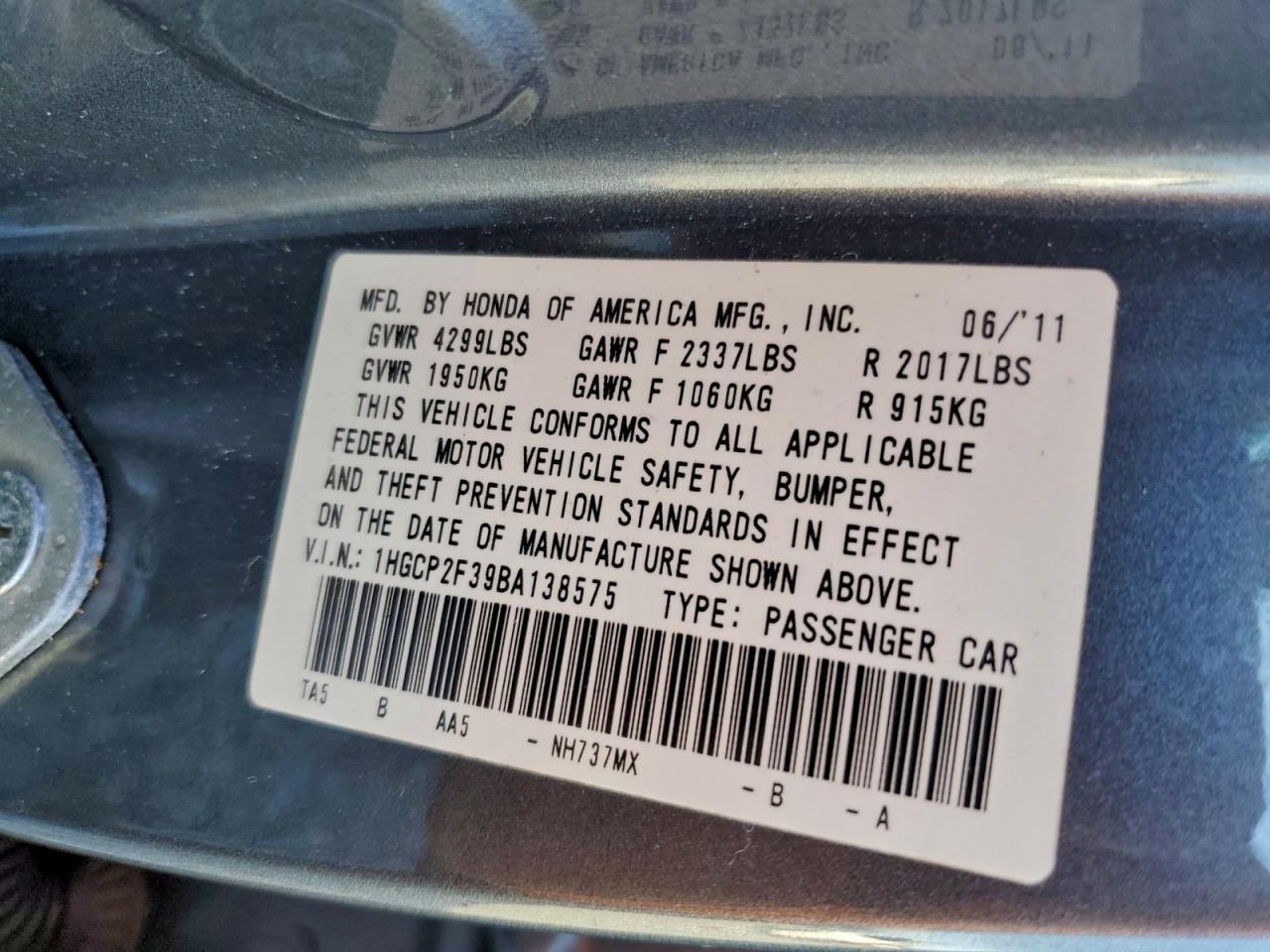 2011 HONDA ACCORD