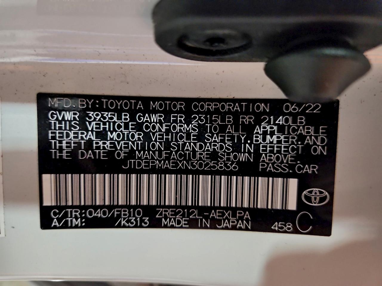 2022 TOYOTA COROLLA