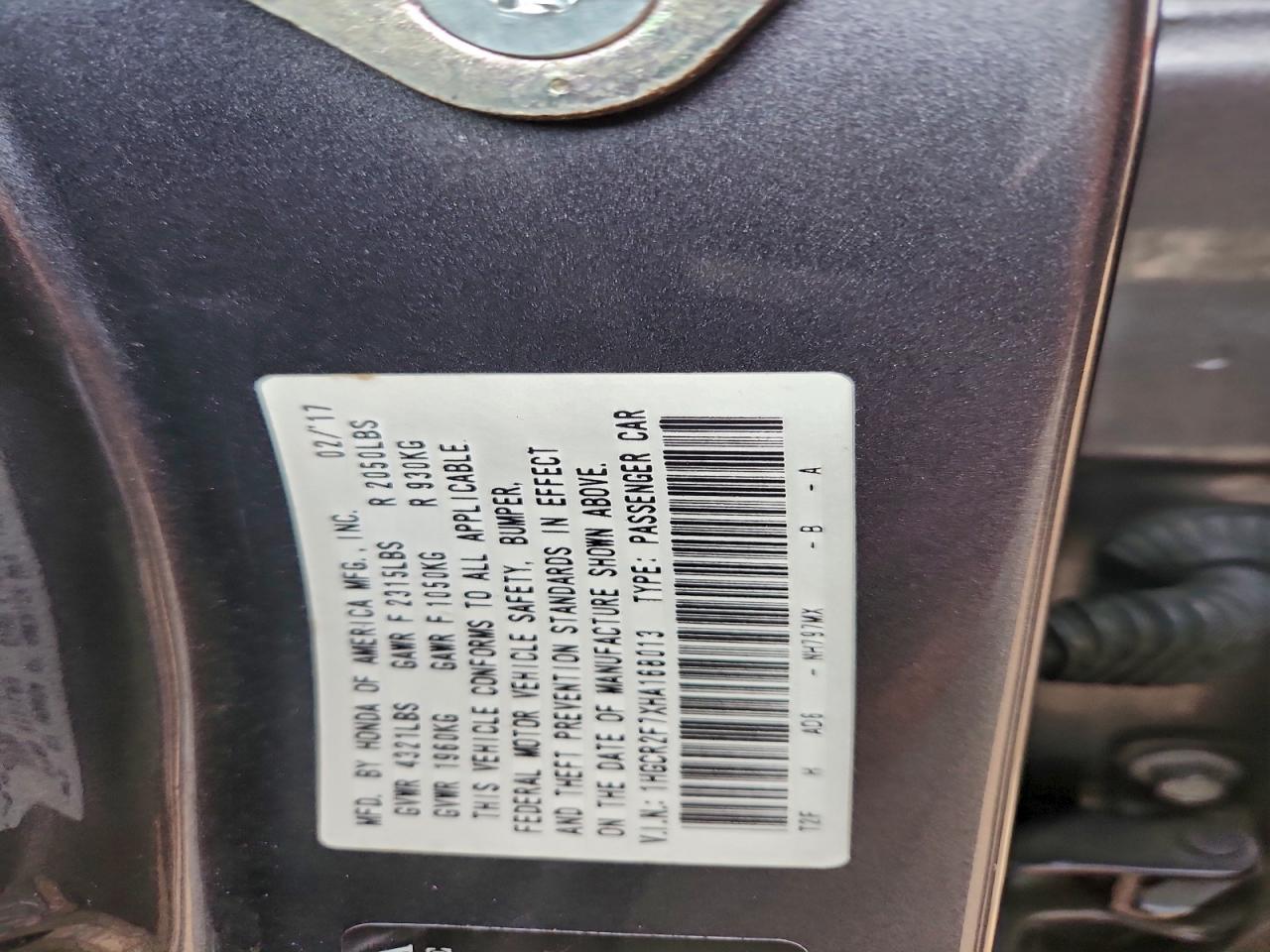 2017 HONDA ACCORD