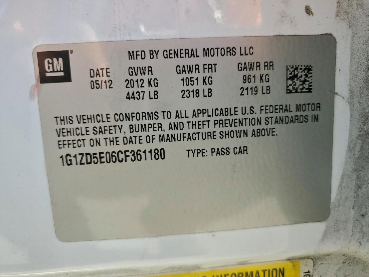 2012 CHEVROLET MALIBU