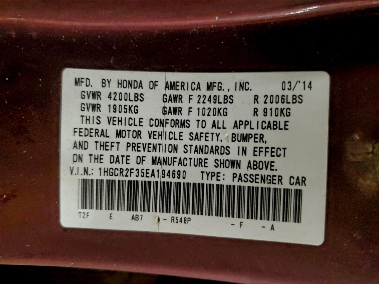 2014 HONDA ACCORD