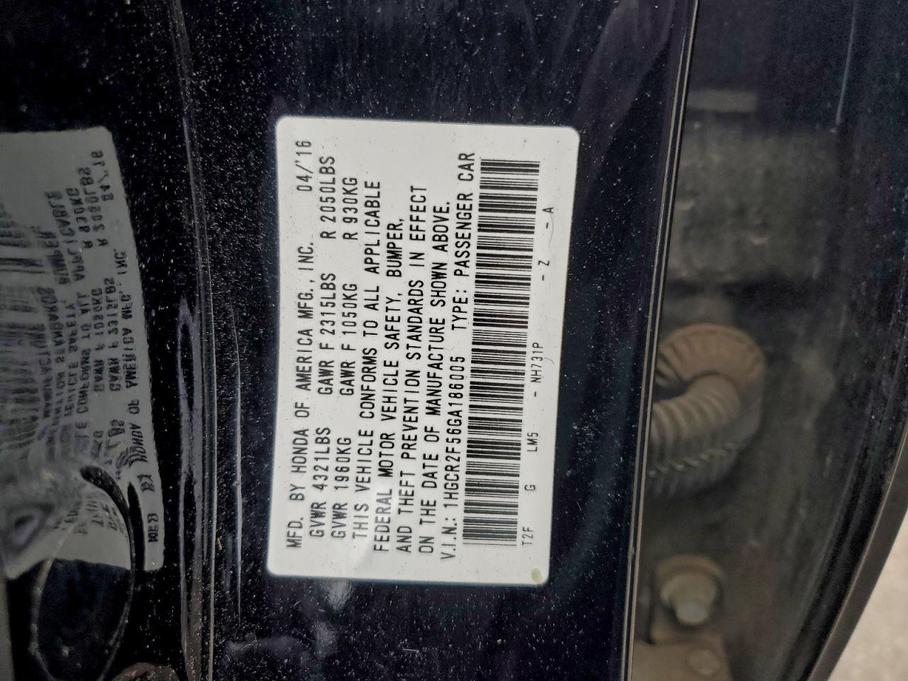2016 HONDA ACCORD