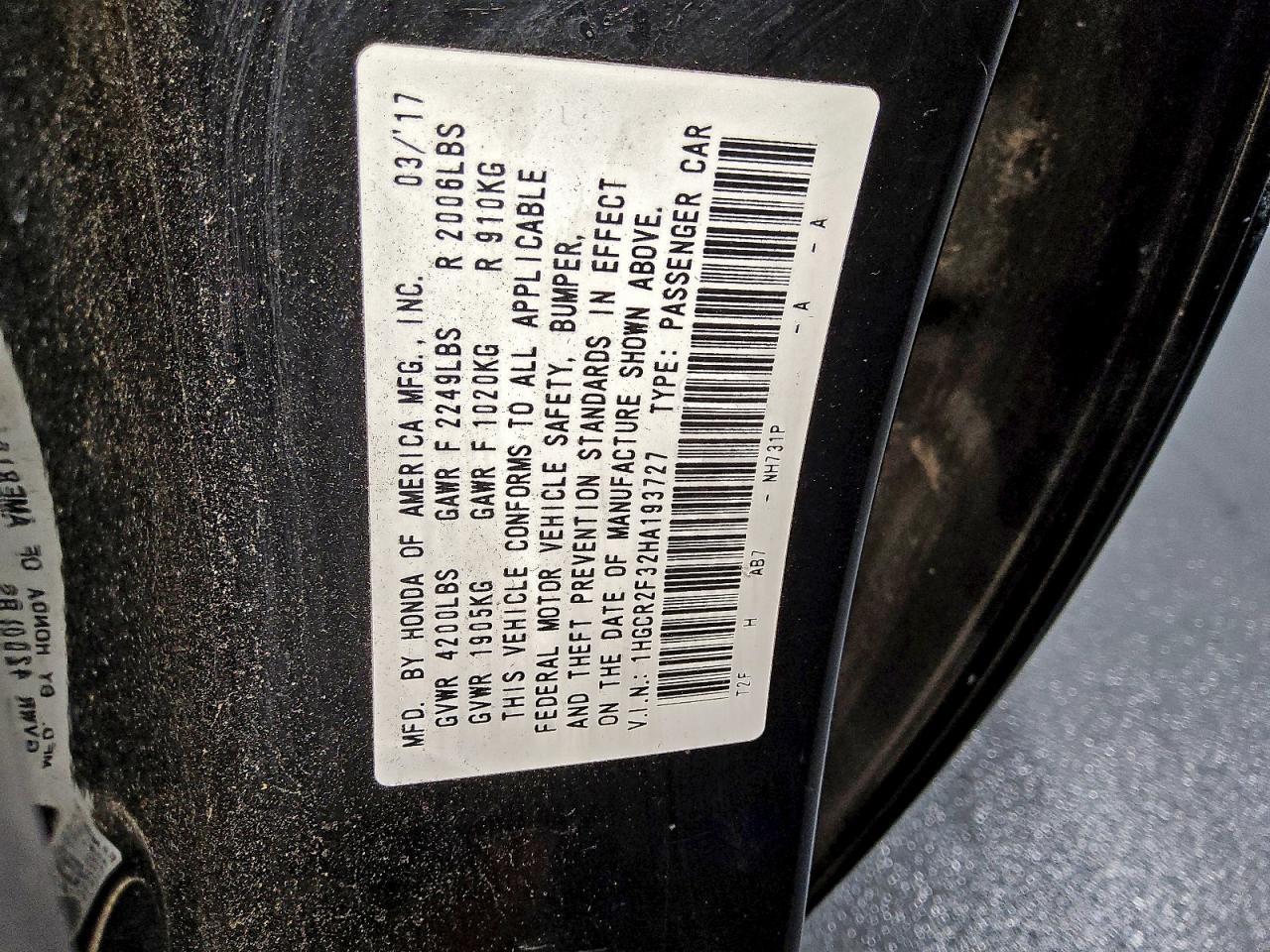 2017 HONDA ACCORD