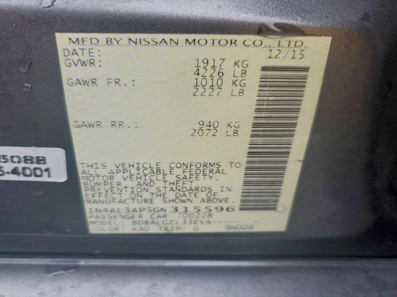2016 NISSAN ALTIMA