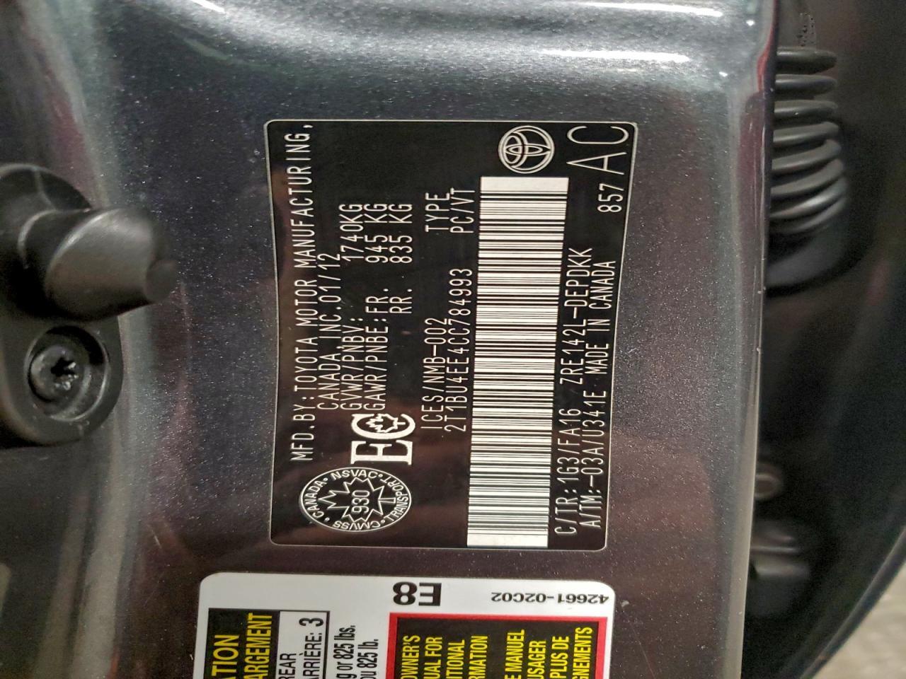 2012 TOYOTA COROLLA