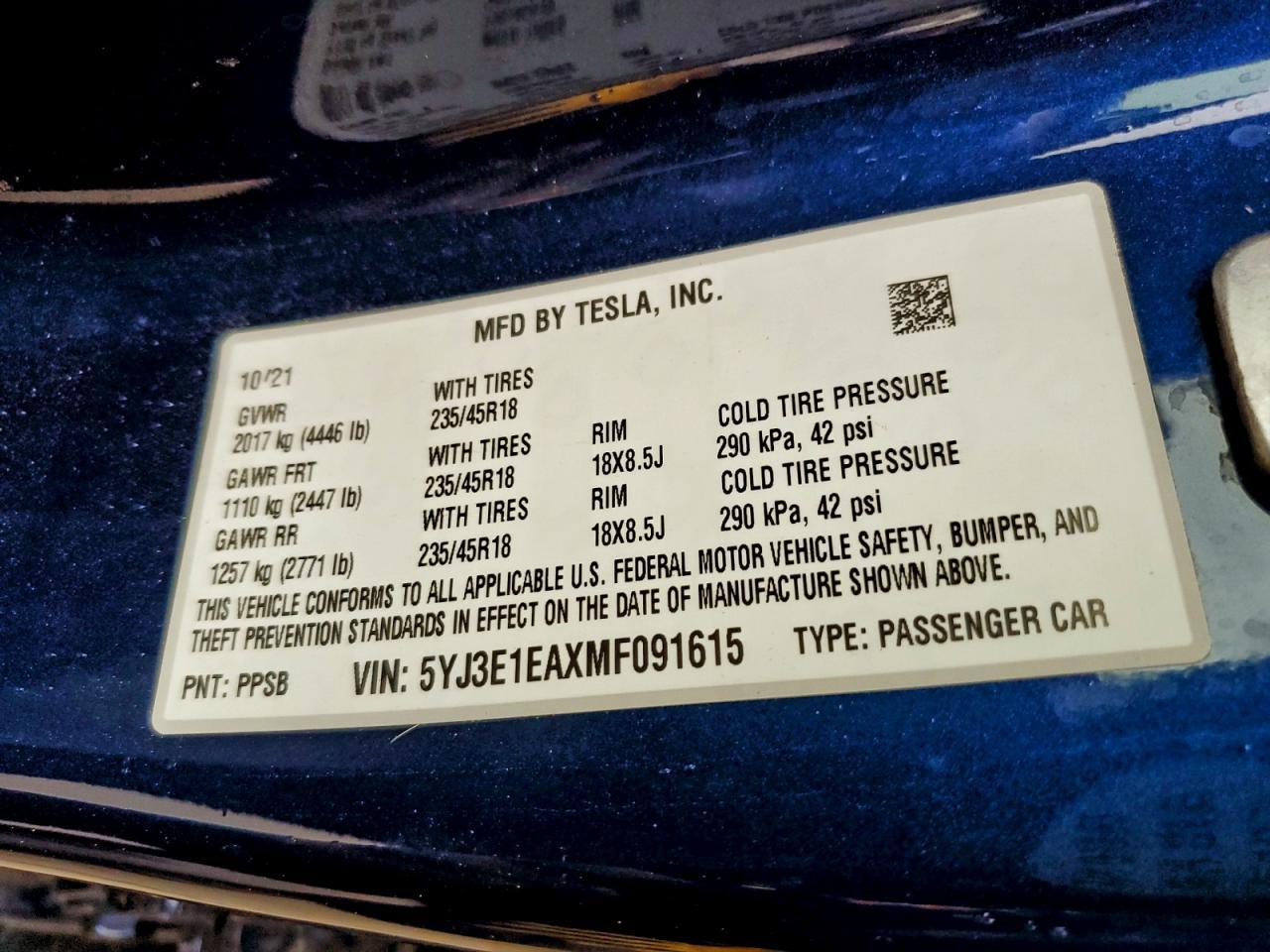 2021 TESLA MODEL 3
