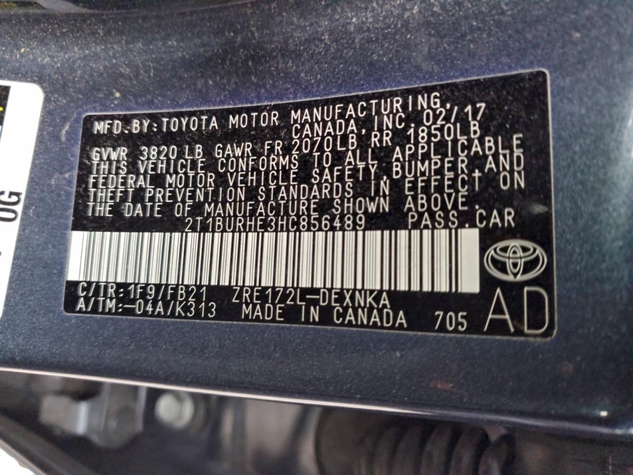 2017 TOYOTA COROLLA
