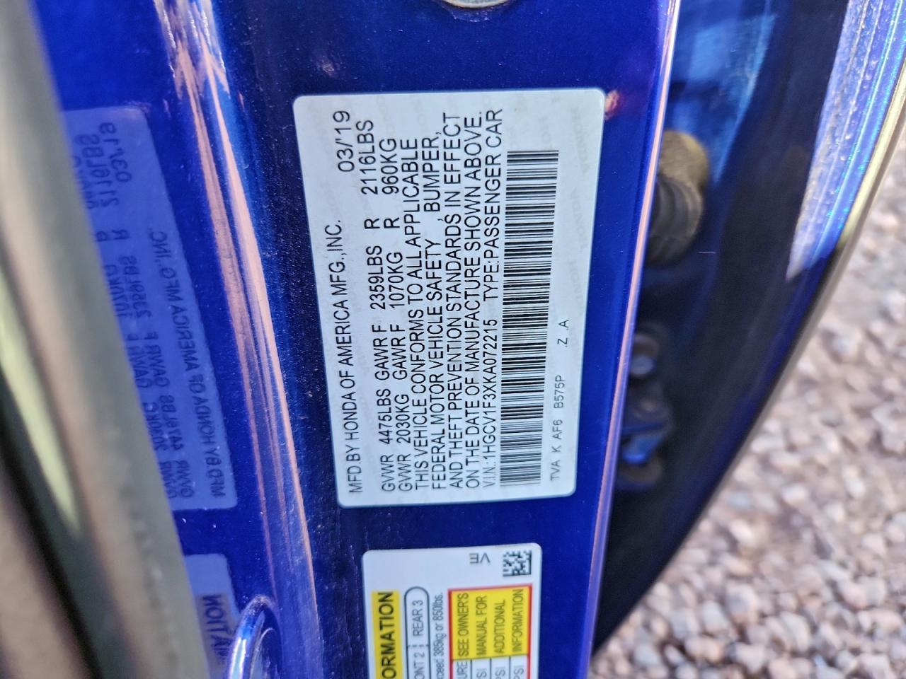 2019 HONDA ACCORD