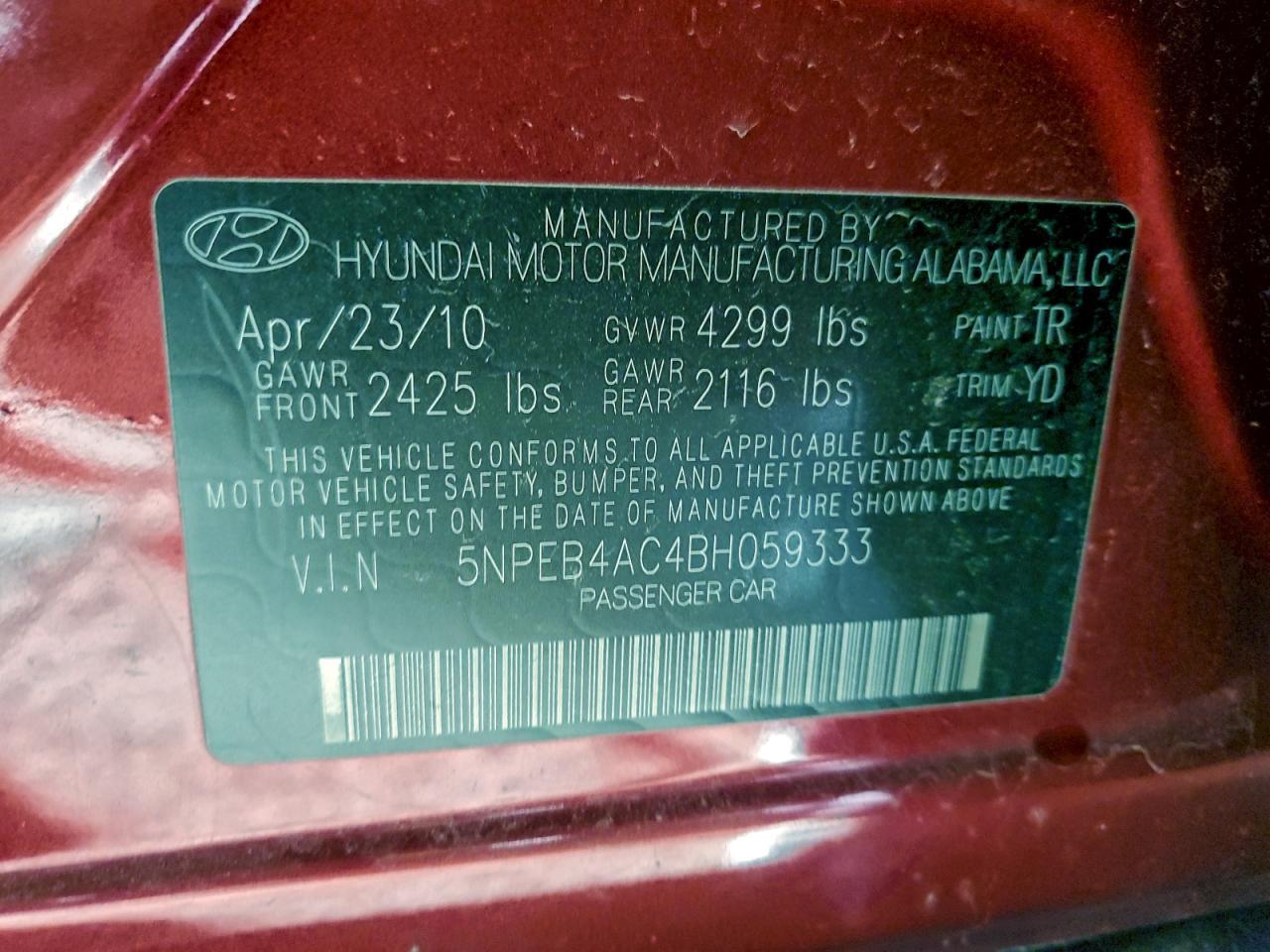 2011 HYUNDAI SONATA