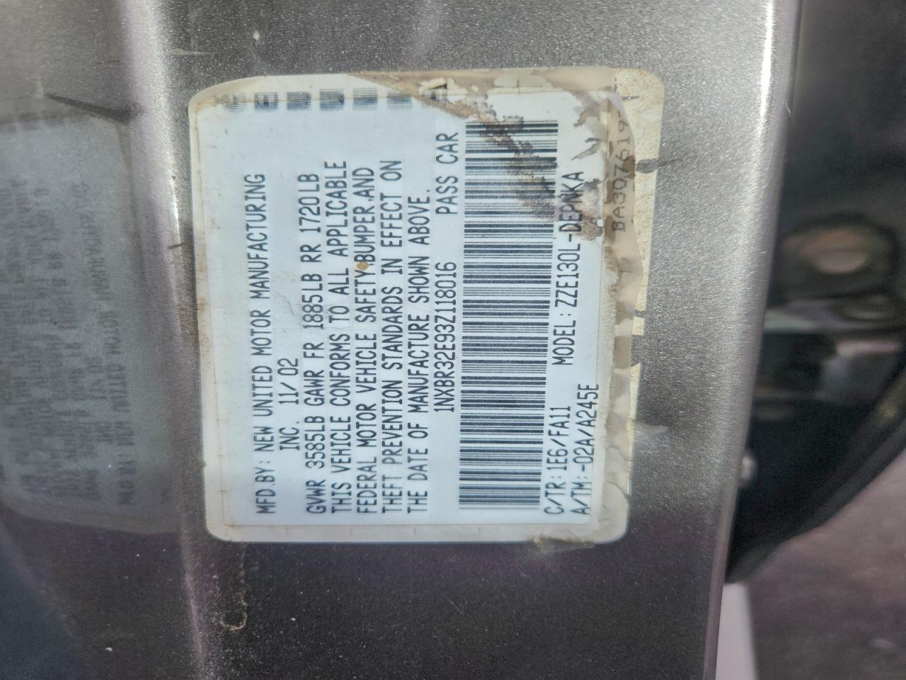 2003 TOYOTA COROLLA