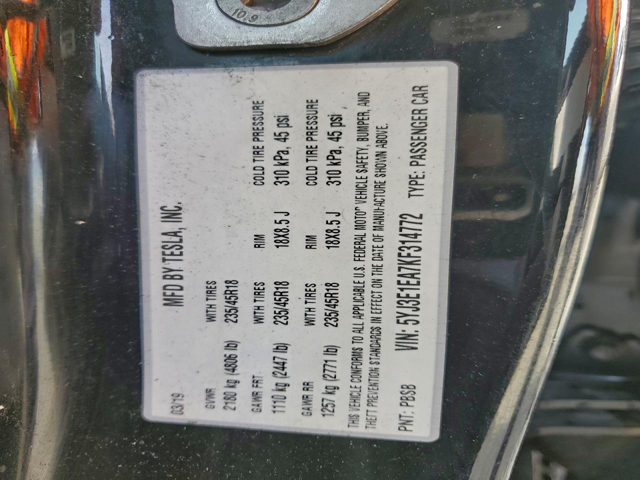2019 TESLA MODEL 3