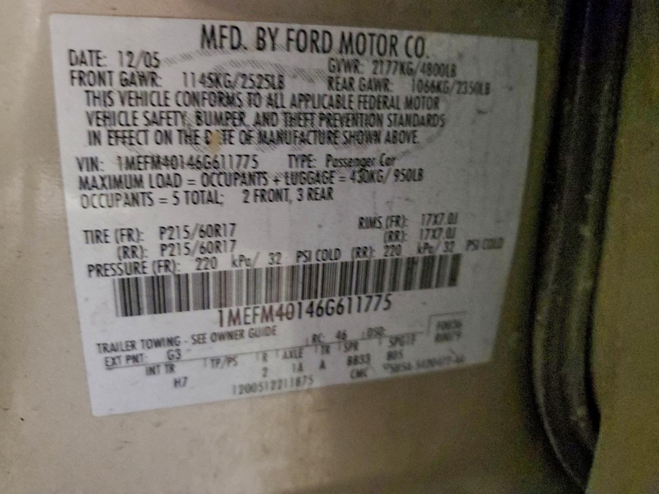 2006 MERCURY Montego