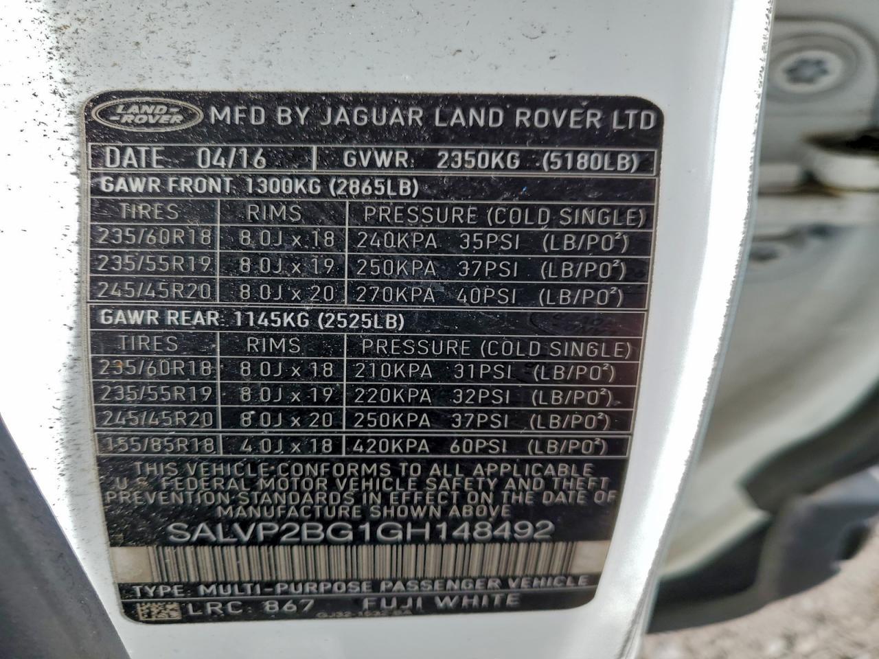 2016 LAND ROVER RANGE ROVER EVOQUE