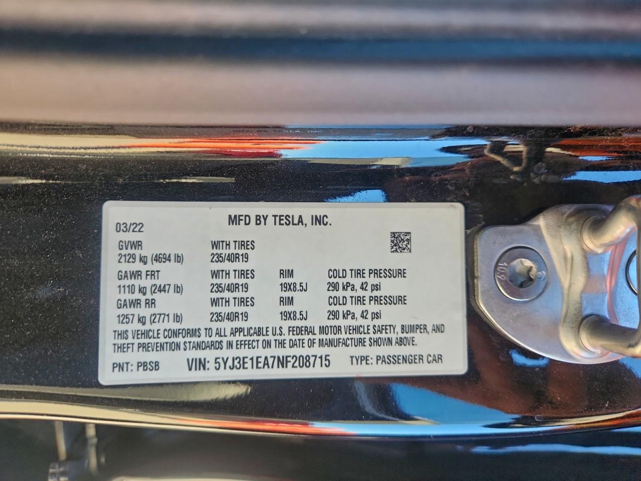 2022 TESLA MODEL 3