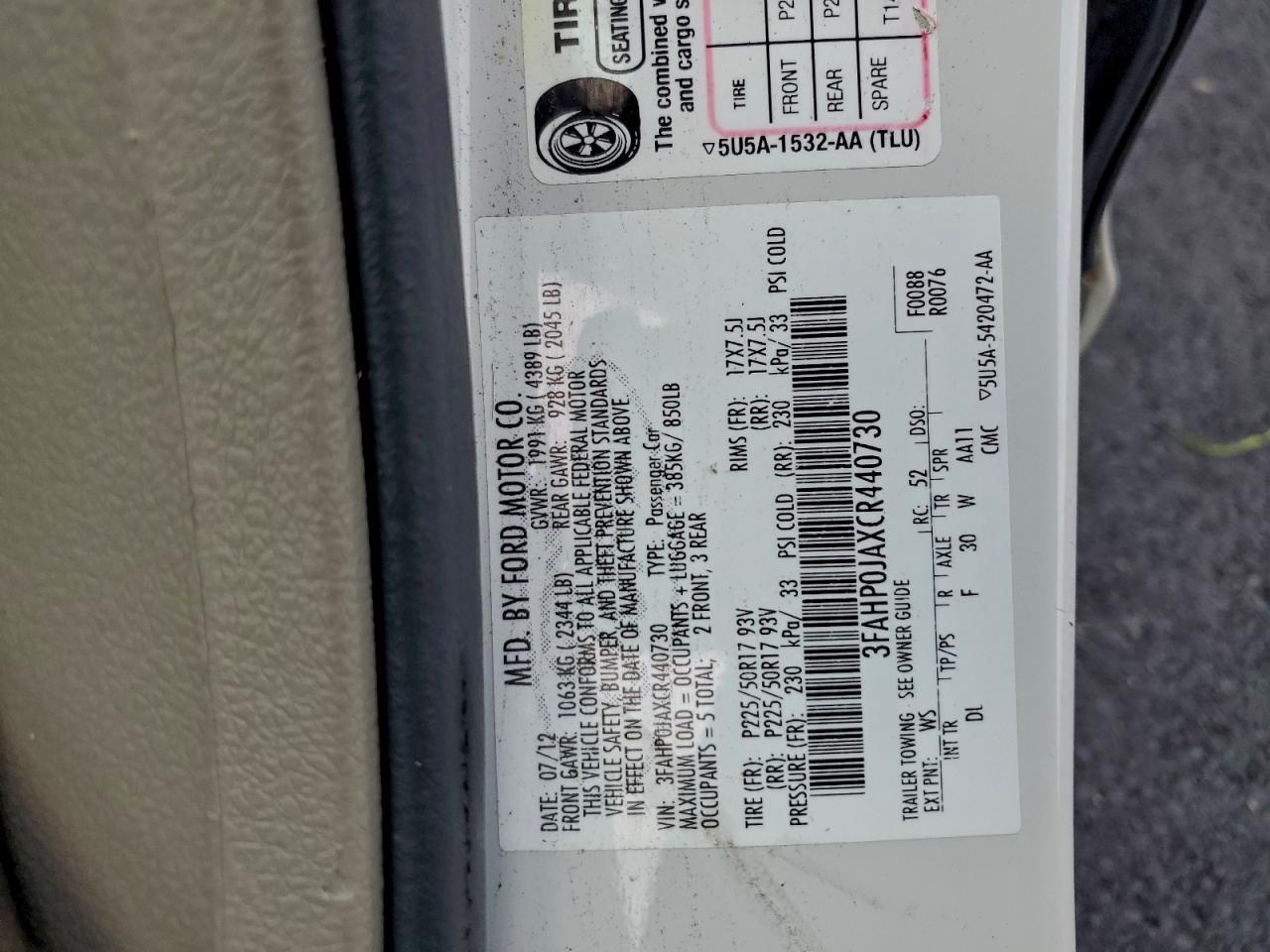 2012 FORD FUSION
