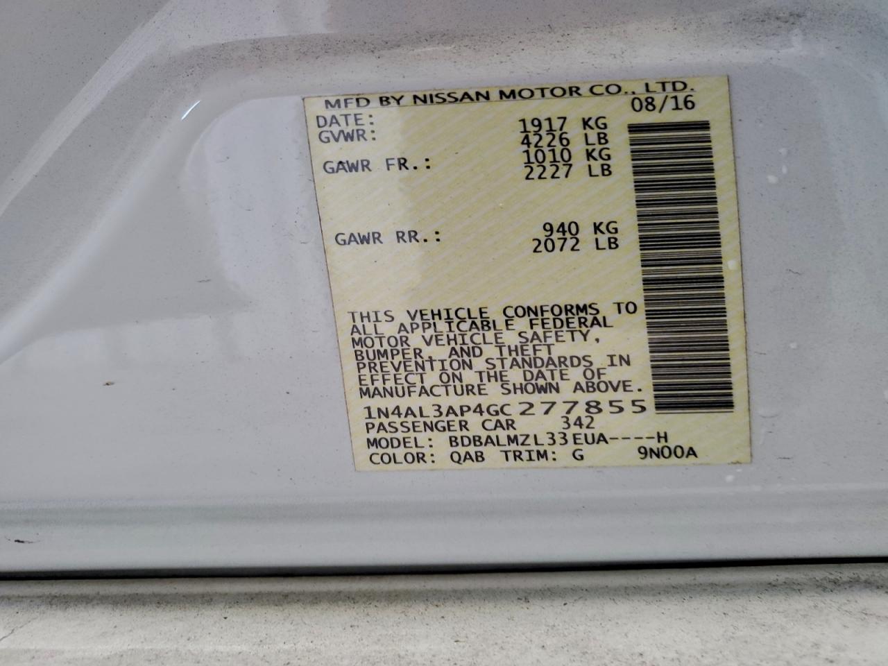 2016 NISSAN ALTIMA