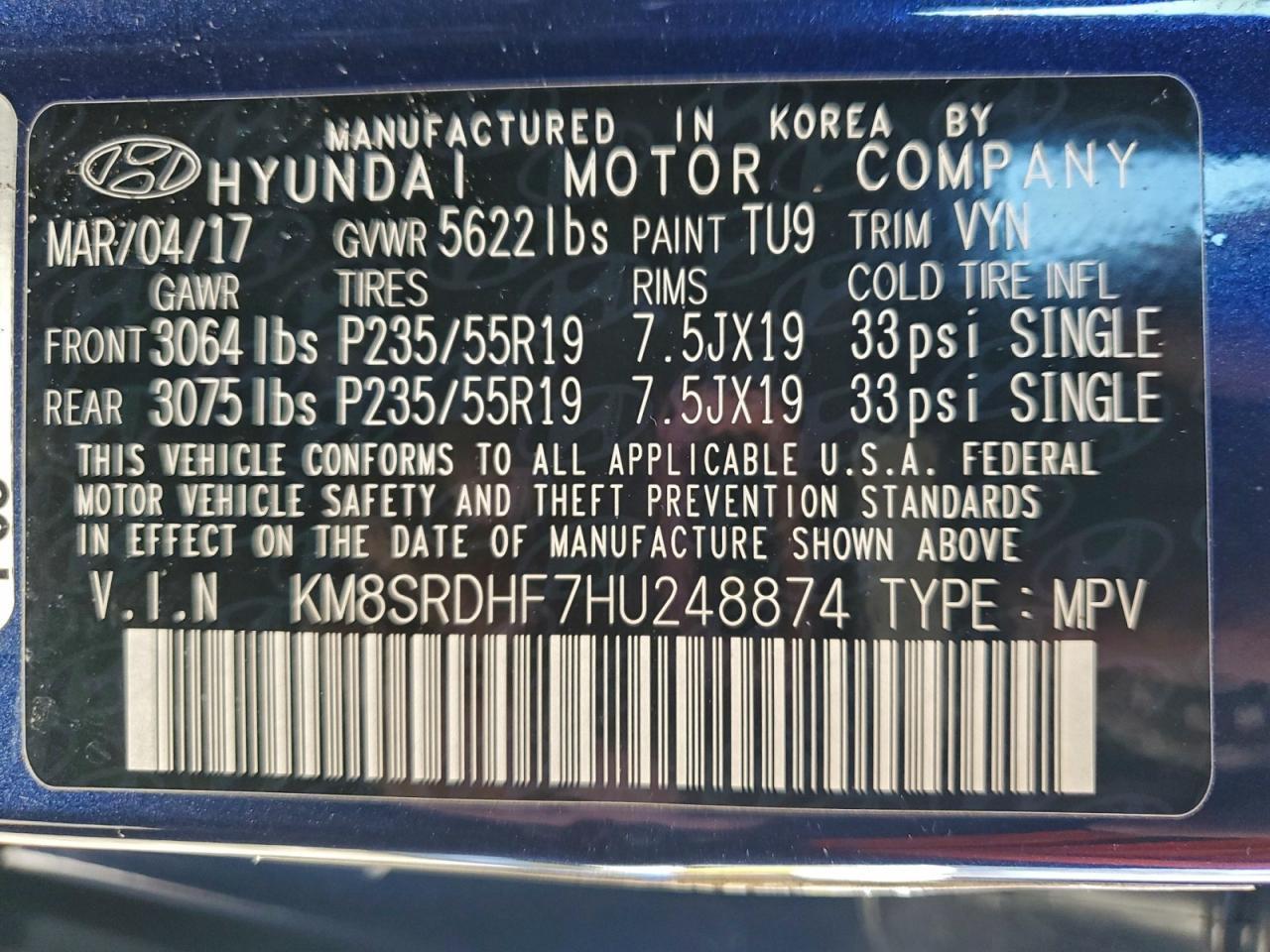2017 HYUNDAI SANTA FE