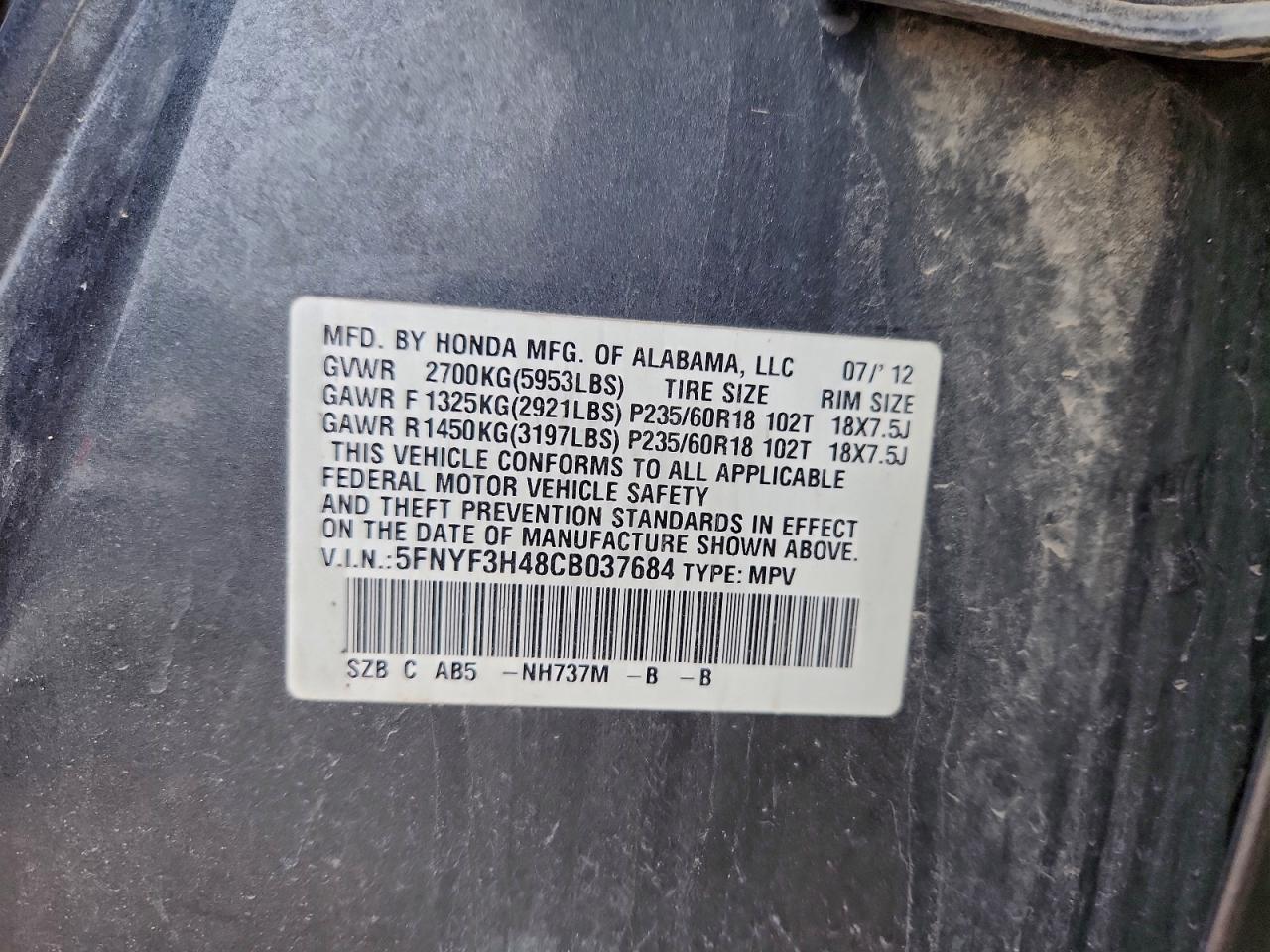 2012 HONDA PILOT