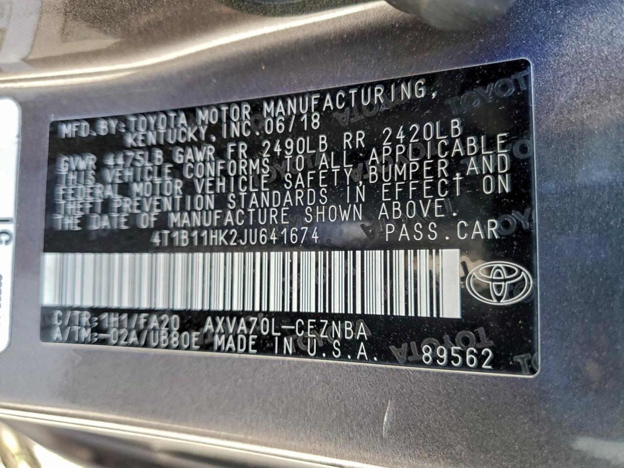 2018 TOYOTA CAMRY