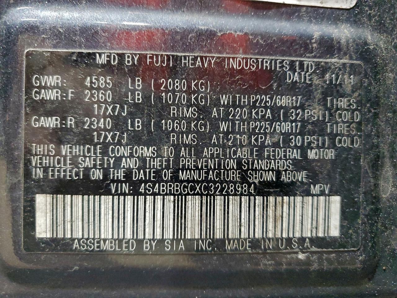 2012 SUBARU Outback