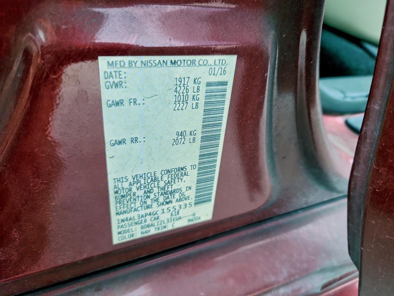 2016 NISSAN ALTIMA