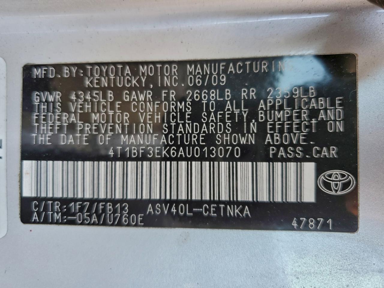 2010 TOYOTA CAMRY