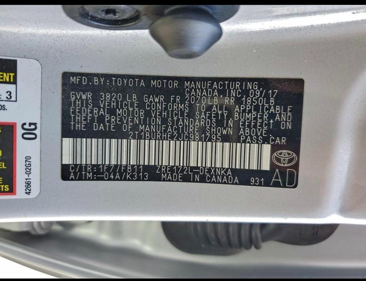 2018 TOYOTA COROLLA