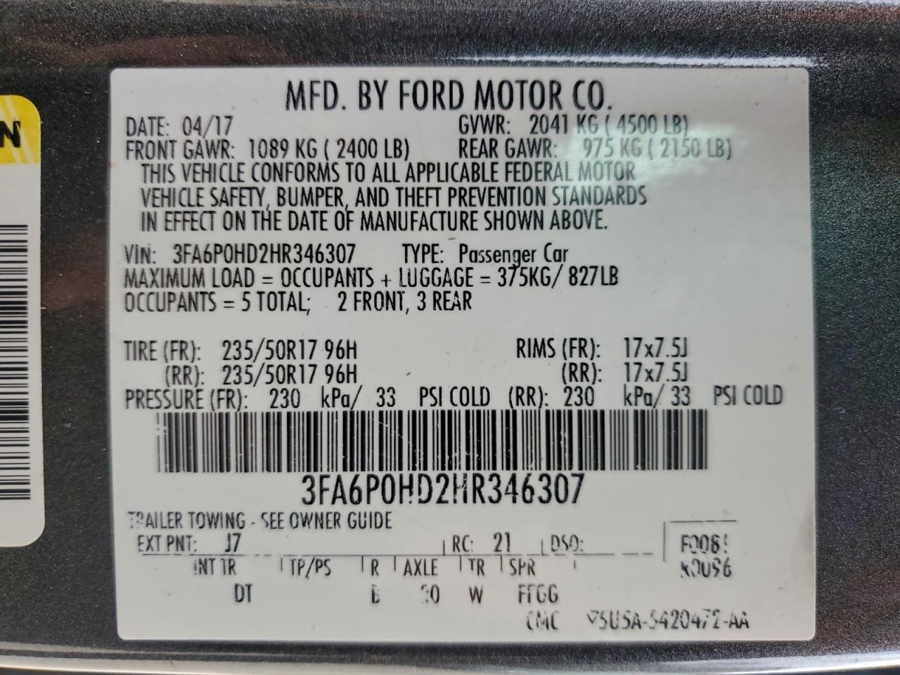 2017 FORD FUSION