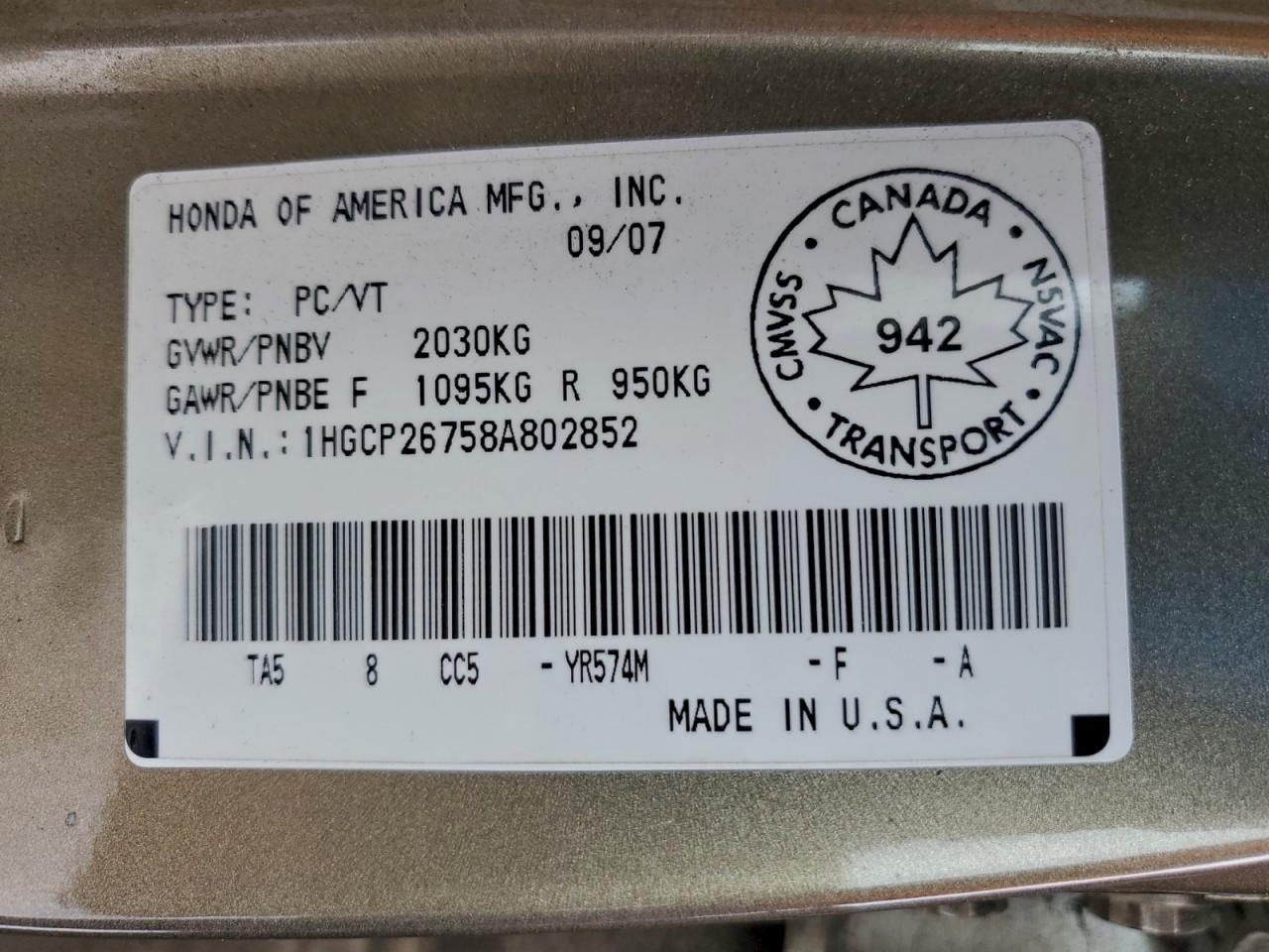 2008 HONDA ACCORD