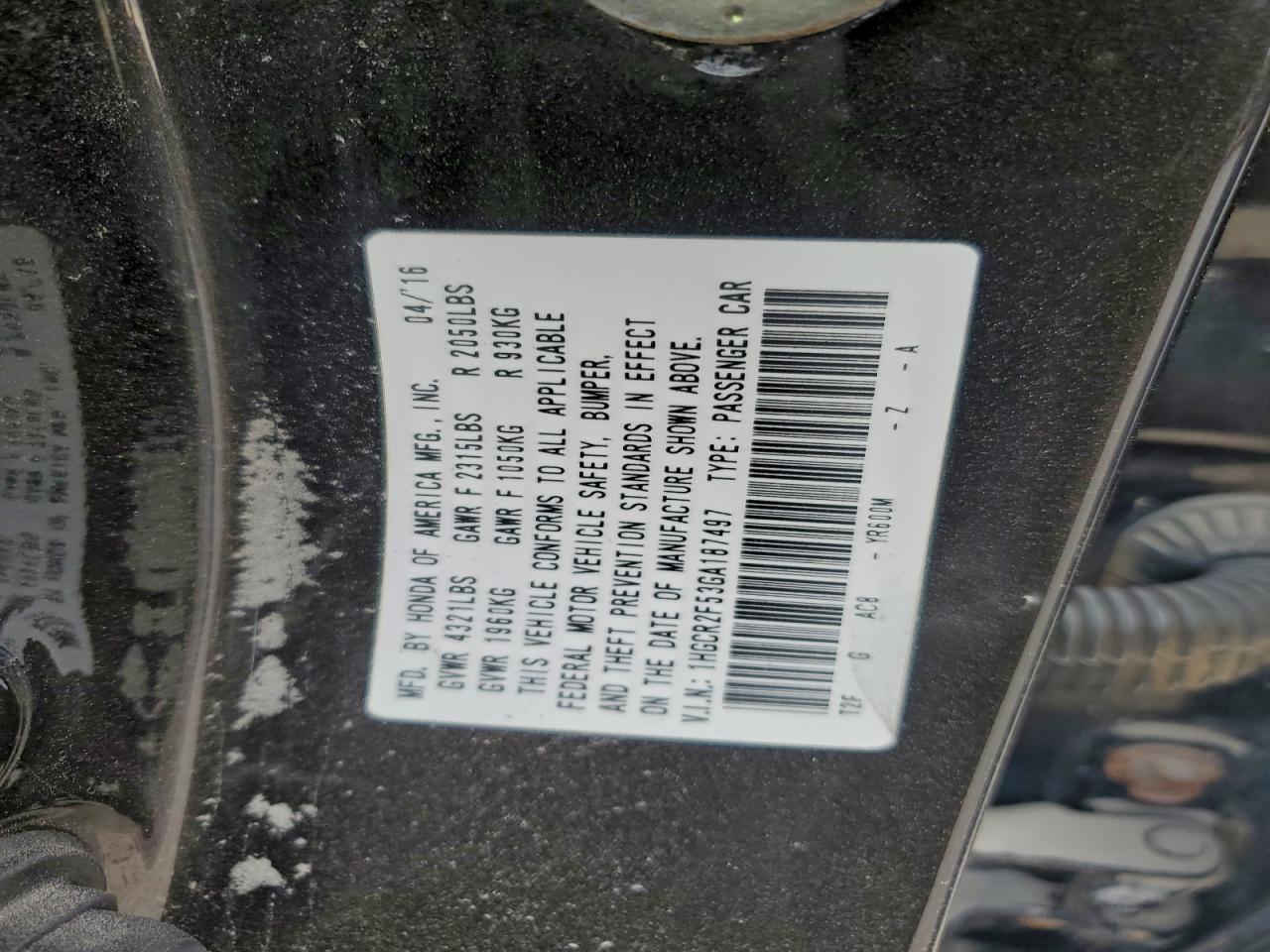 2016 HONDA ACCORD