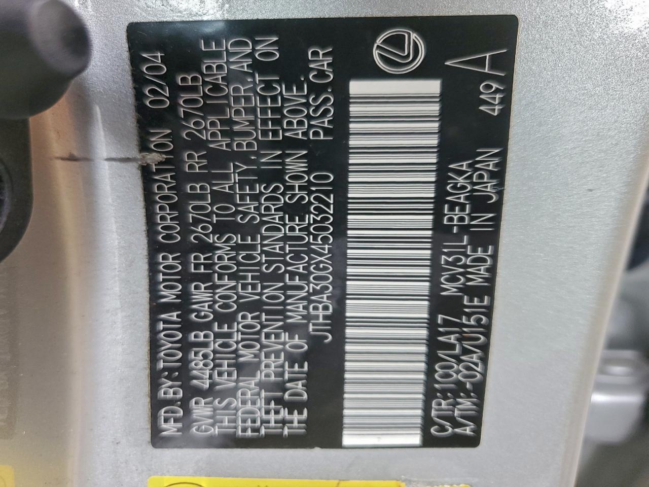 2004 LEXUS ES 330