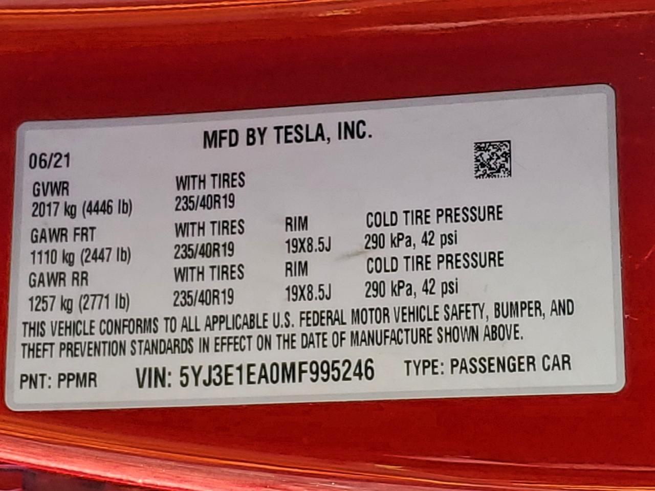 2021 TESLA MODEL 3